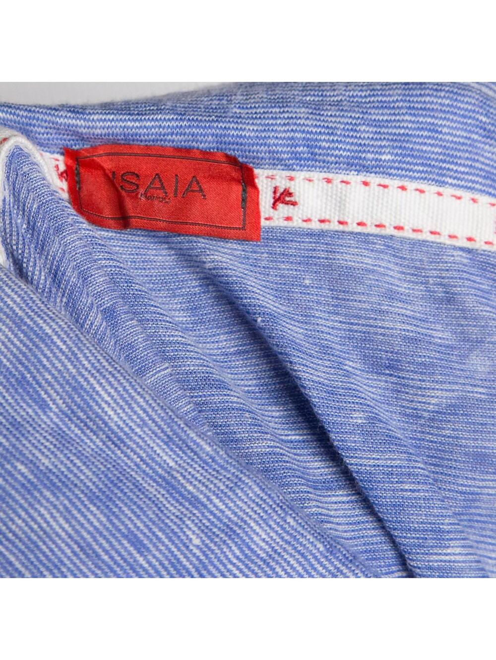 Men's ISAIA Napoli Blue Striped Linen Short Sleeve Polo Shirt Sz XXL / 2XL - Picture 5 of 6
